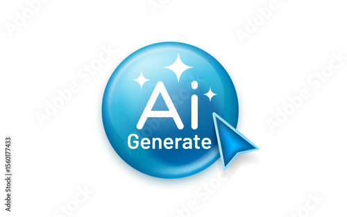 Button Ai Generate, Call for assistant help, image and text generator. Vector Illustration