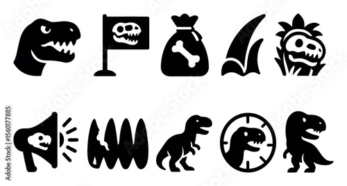 Dinosaur silhouette icon set. fossil, prehistoric creature icons silhouette collection