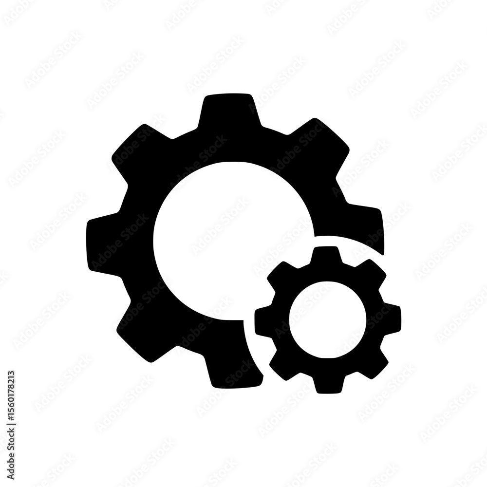 Two interlocking gears in black silhouette icon design Two interlocking gears in black silhouette icon design