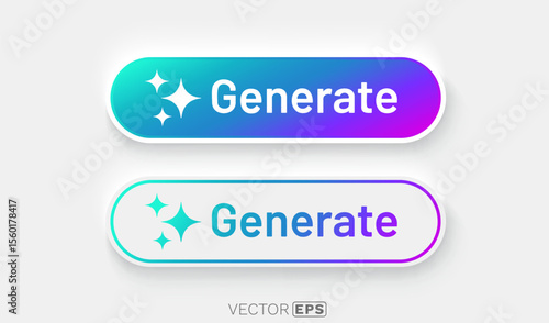 Set Button Ai Generate, Call for assistant help, image and text generator. Vector Illustration