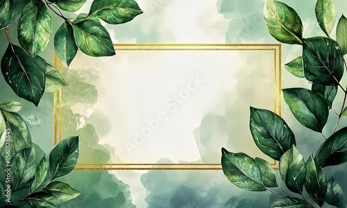 Decorative frame with watercolor leaves