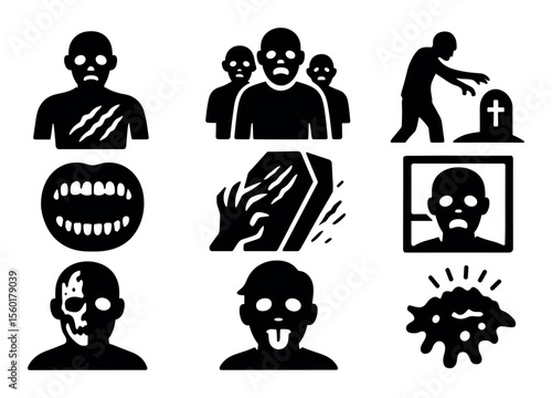 Zombie, horror silhouette icon set. scary, halloween graphics silhouette collection