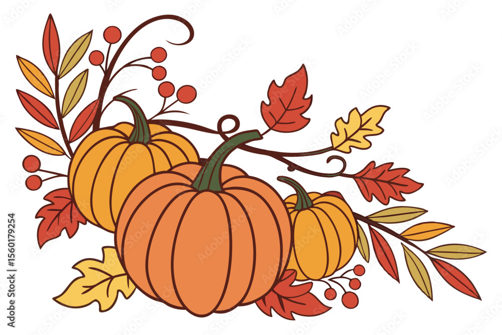 Naklejka premium Pumpkin Wreath Clipart for Fall and Thanksgiving
