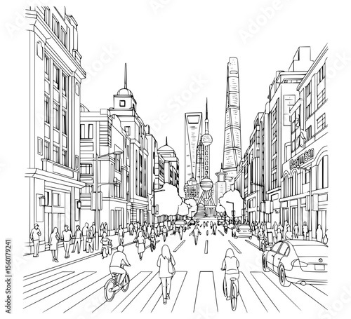 Line Art of East Nanjing Road, Shanghai