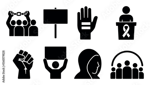 Activism and protest silhouette icon set. advocacy, demonstration symbols silhouette