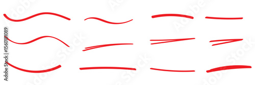 Red underline doodle pencil hand drawn elements set. Grunge line ellipses, Line pen brush marker stroke underline vector set. Hand drawn doodle sketch pen brush stroke scribble underline.