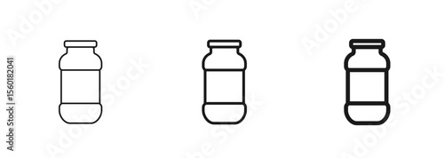 Minimalist ketchup bottle icon in thin, regular, and bold outline. Glass jar for tomato sauce, mayo, mustard. Food, kitchen, condiment design. For web page, mobile app, ui ux. Isolated vector