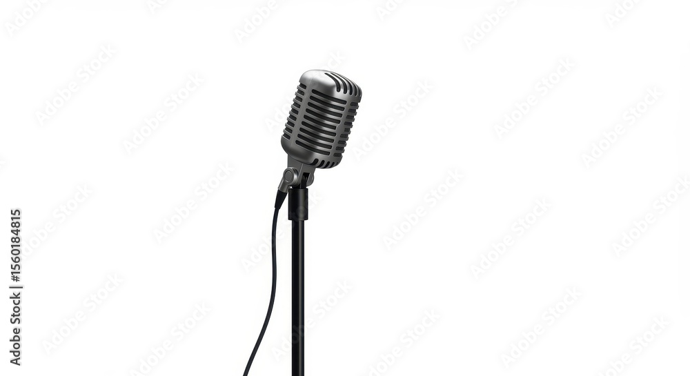Obraz premium Classic Vintage Silver Chrome Microphone on Stand Isolated on White Background Product Shot