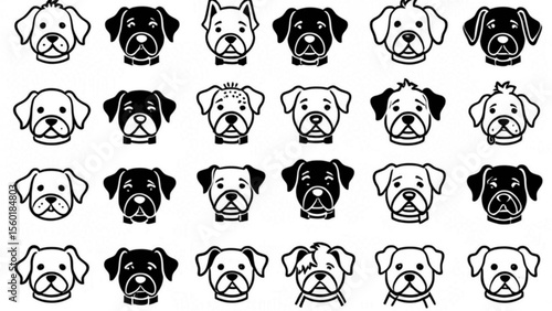 犬の表情豊かな顔イラスト集｜Expressive Dog Face Illustration Set