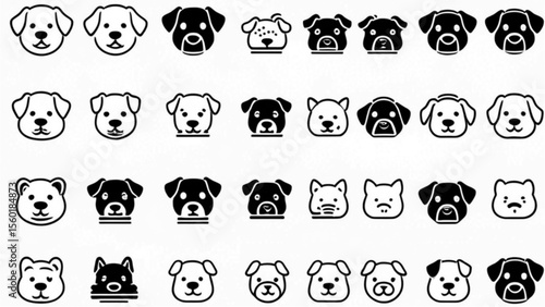 多様な犬種の顔イラストコレクション｜Various Dog Breeds Face Illustration Collection