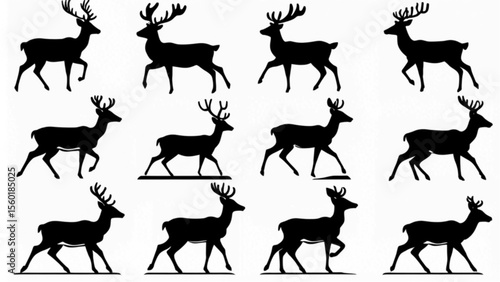 シカシルエットアイコンセット｜Deer Silhouette Icon Set