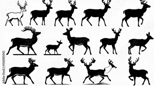 シカシルエットアイコンセット｜Deer Silhouette Icon Set