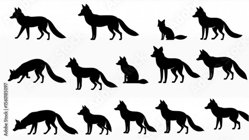 キツネシルエットアイコンセット｜Fox Silhouette Icon Set