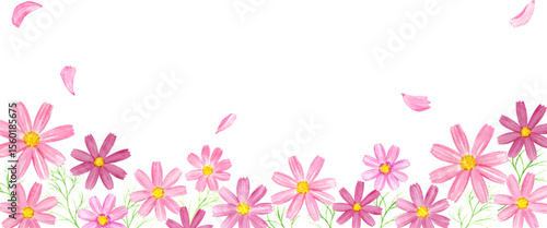 花びら舞うコスモス畑の水彩イラスト