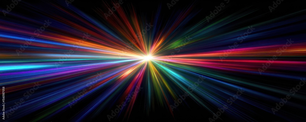 Obraz premium Vibrant Spectrum of Light Rays Radiating in a Dark Background for Abstract Digital Art Concepts and Designs
