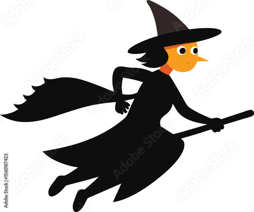 Silhouette of a Witch on a Broomstick Vector Illustration 