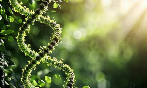 DNA helix intertwined with leaves in a natural setting