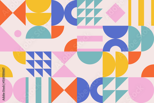 Abstract geometric background. Colorful mid century pattern. Modern design in doodle style. Vector trendy backdrop