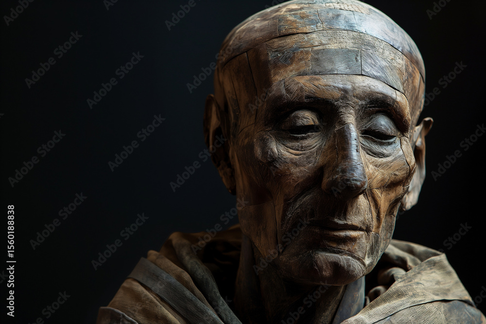 Ancient mummy displayed in a museum highlighting historical preservation techniques and cultural significance. Generative AI Ancient mummy displayed in a museum highlighting historical preservation techniques and cultural significance. Generative AI