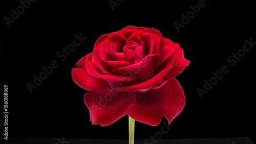 Time-lapse of a single red rose bud gradually opening into full bloom
