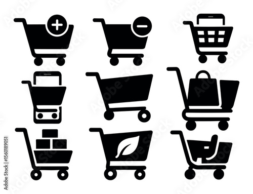 Shopping cart solid icon set. e-commerce, retail collection for websites and apps
