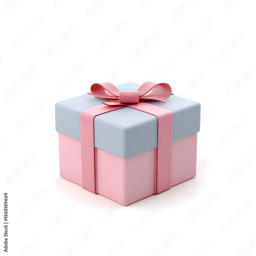 Obraz premium Pink and blue pastel gift box with ribbon. Soft pastel colored 3D gift box with ribbon, perfect for baby shower, birthday or holiday celebration.