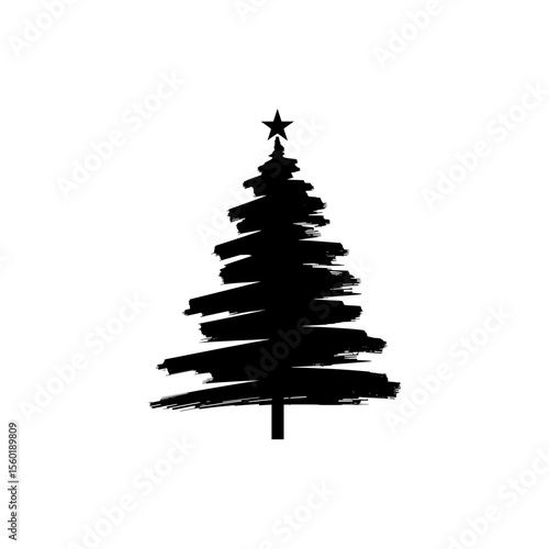 Black silhouette of Christmas tree with star on top  