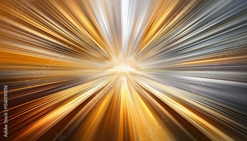 abstract radial zoom blur background in warm golden and cool silver tones dynamic split composition with rays converging at the center creating a sense of motion energy and symmetry