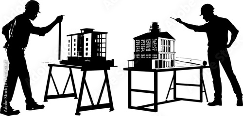 Architects or Engineers Examining Architectural Models Silhouettes