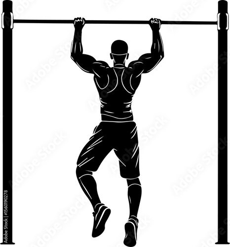 Strong Man Performing Pull-Up Silhouette