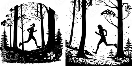 Trail Runners in Forest Silhouettes