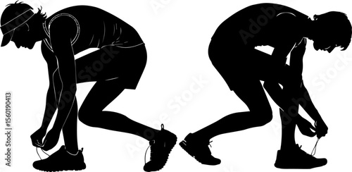 Runners Tying Shoelaces Silhouettes