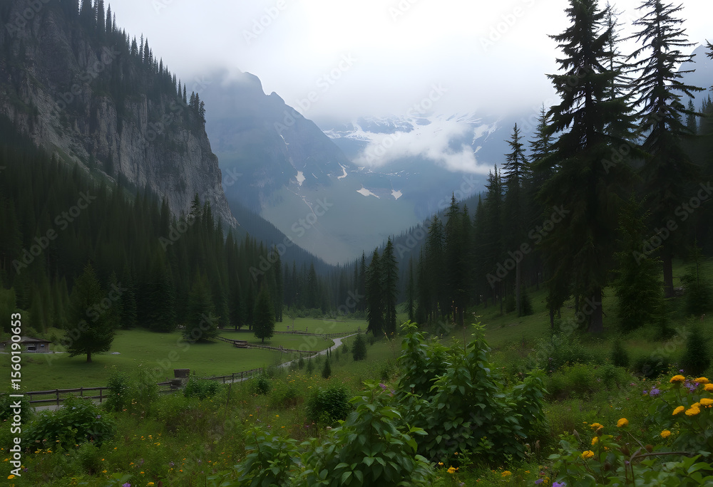 Obraz premium Morning Mountain Landscape with Soft Sunlight