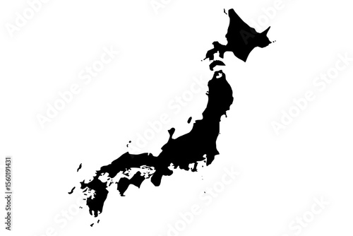 Japan silhouette map in black on transparent background  