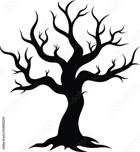 Halloween scary tree silhouette vector illustration 