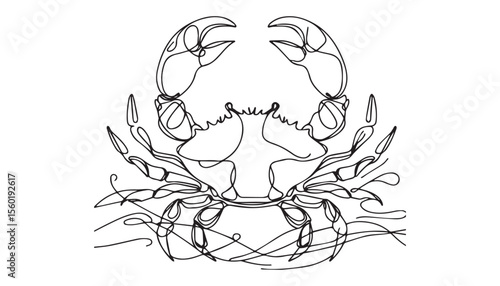 Continuous one single minimal line drawing crab
