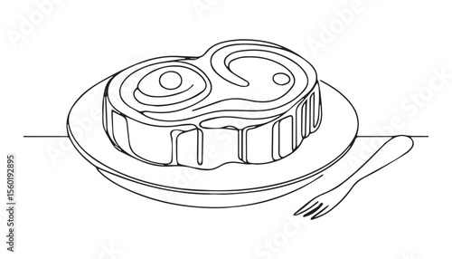 Continuous one single minimal line drawing steak