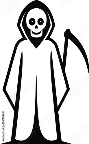 Grim Reaper Halloween Icon Black amp White Vector
