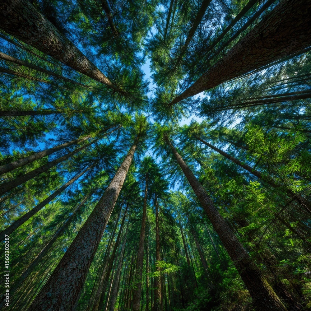Looking Up at Tall Trees in Forest Looking Up at Tall Trees in Forest