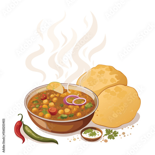vector illustration of an indian food Chole Bhature (Chickpea Curry with Fried Bread)