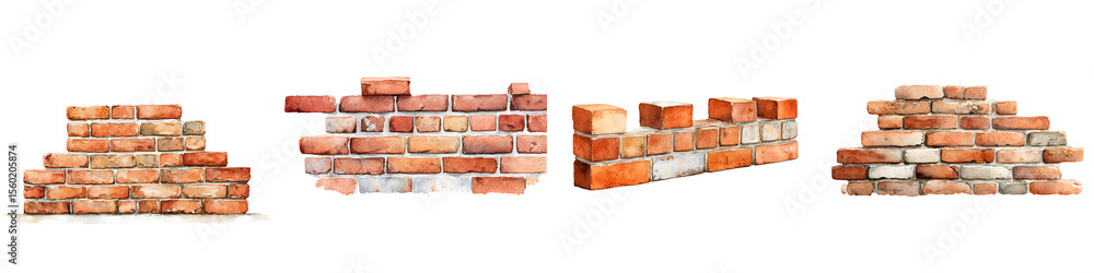 Obraz premium Watercolor Brick Wall Set - Construction & Design Elements