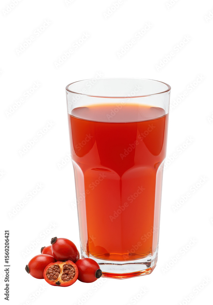 Glass filled with bright orange liquid next to a pile of red fruit on a black backdrop Glass filled with bright orange liquid next to a pile of red fruit on a black backdrop