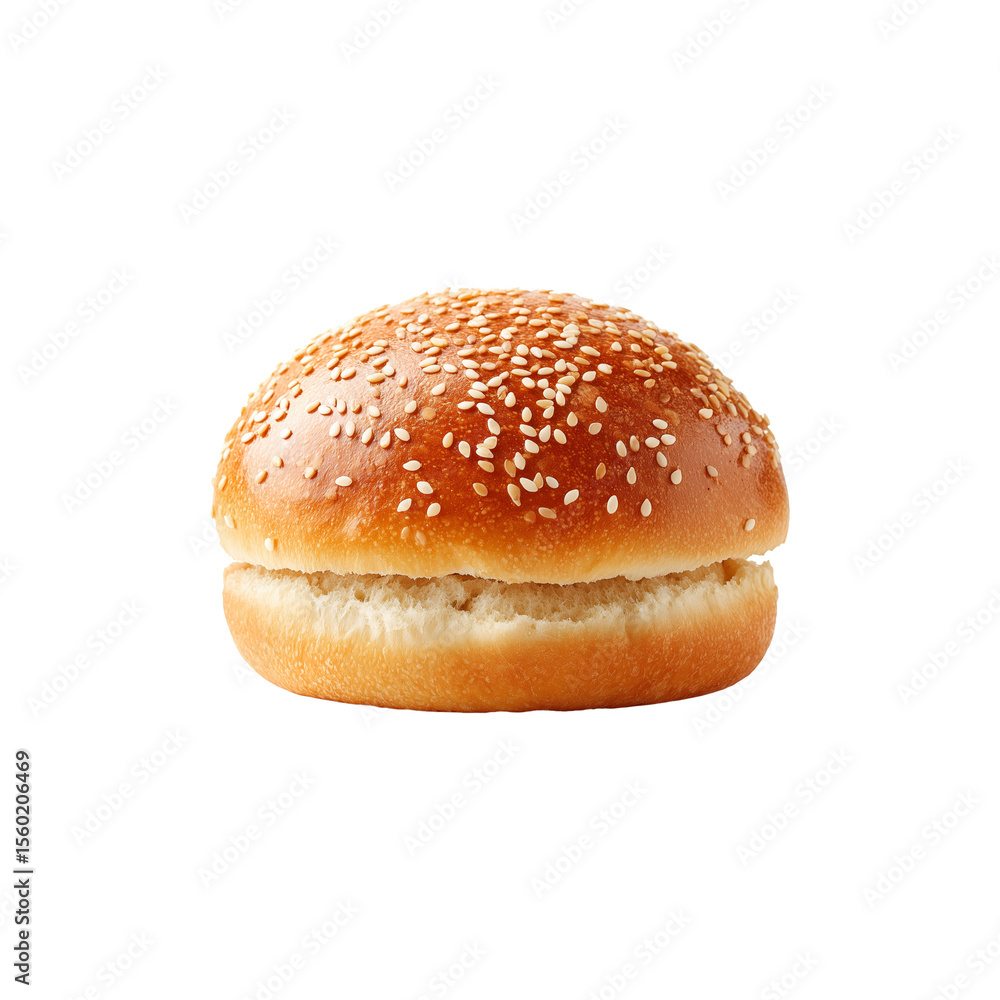 Isolated Burger Bun without Background with Sesame Seeds and Soft Golden-Brown Crust Isolated Burger Bun without Background with Sesame Seeds and Soft Golden-Brown Crust