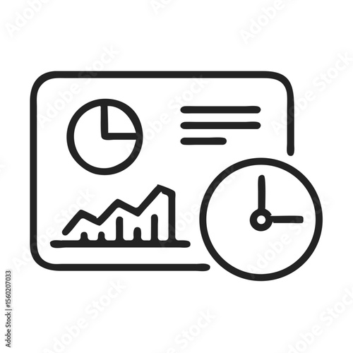 Stylized illustration of data visualization with graphs and a clock symbolizing time management in business.