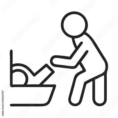 A simple line drawing of a person disposing of waste into a bin, symbolizing environmental responsibility.