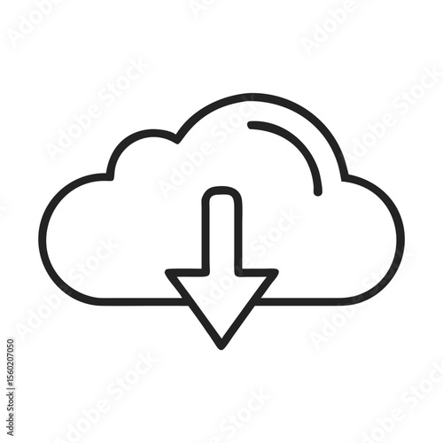 Minimalist cloud download icon in black and white, representing data storage and internet connectivity.
