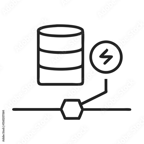 An illustration of a database icon with a bolt symbol, representing data storage and energy.