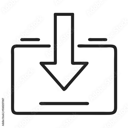 Stylized icon of a download process with a downward arrow, representing data transfer and digital downloads.