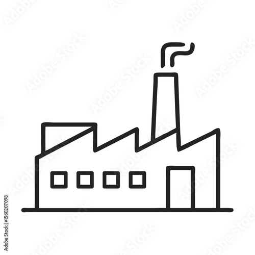A minimalist line drawing of a factory with a smoke stack, symbolizing industry and manufacturing.