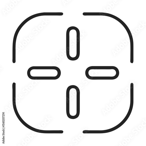 Minimalistic icon representing a game controller, featuring a symmetrical design with rounded edges.